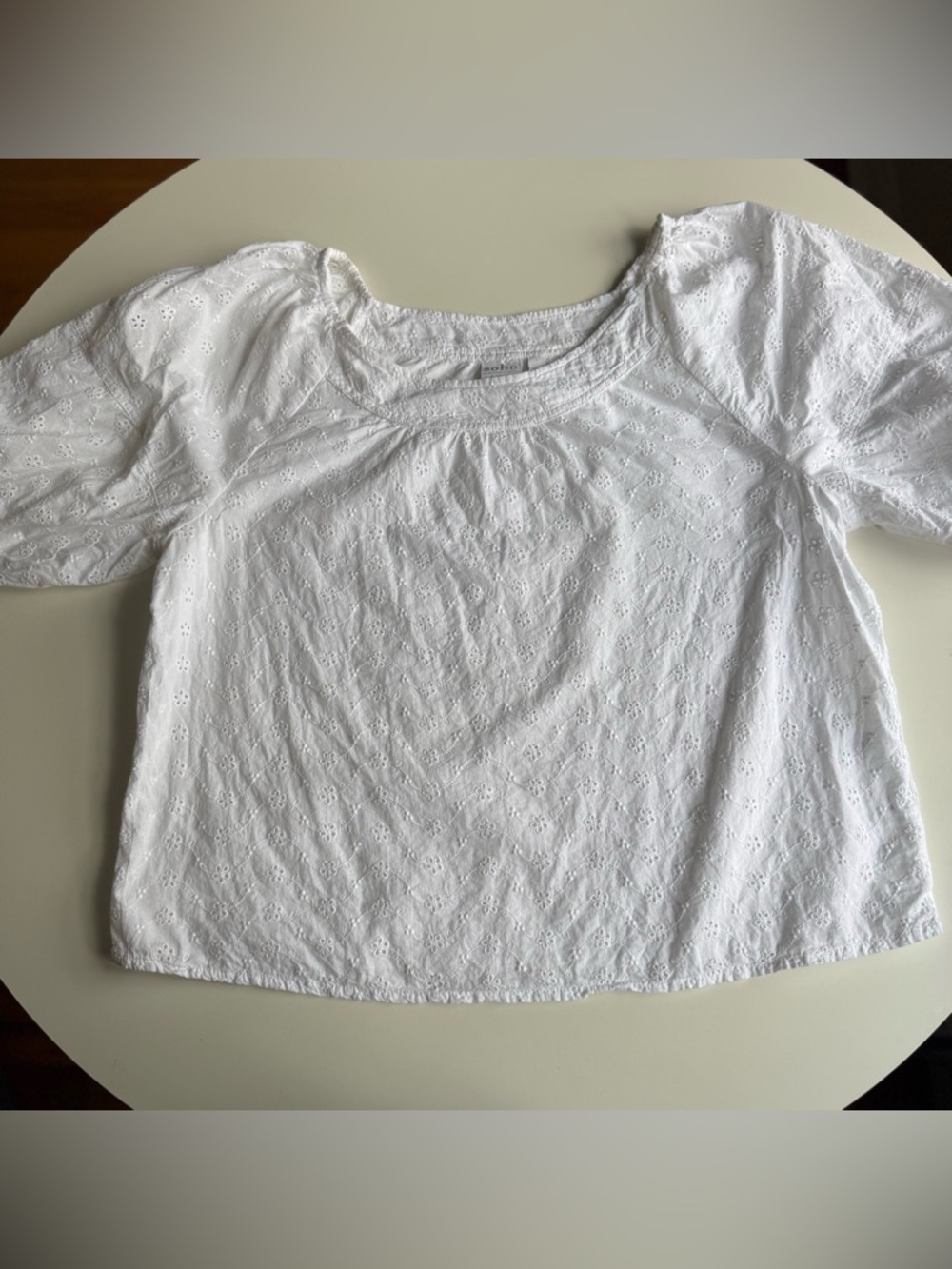 SOHO White Eyelet Puff-Sleeve Women's Top Size L 100% cotton - Picture 5 of 12